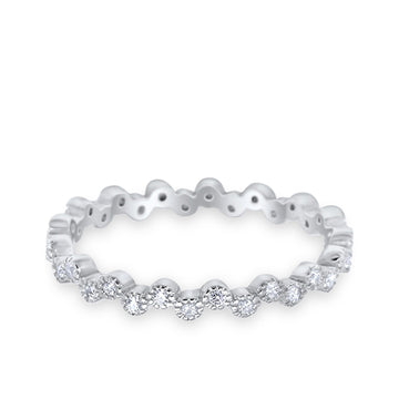 Full Eternity Stackable Band Ring Round Simulated CZ 925 Sterling Silver